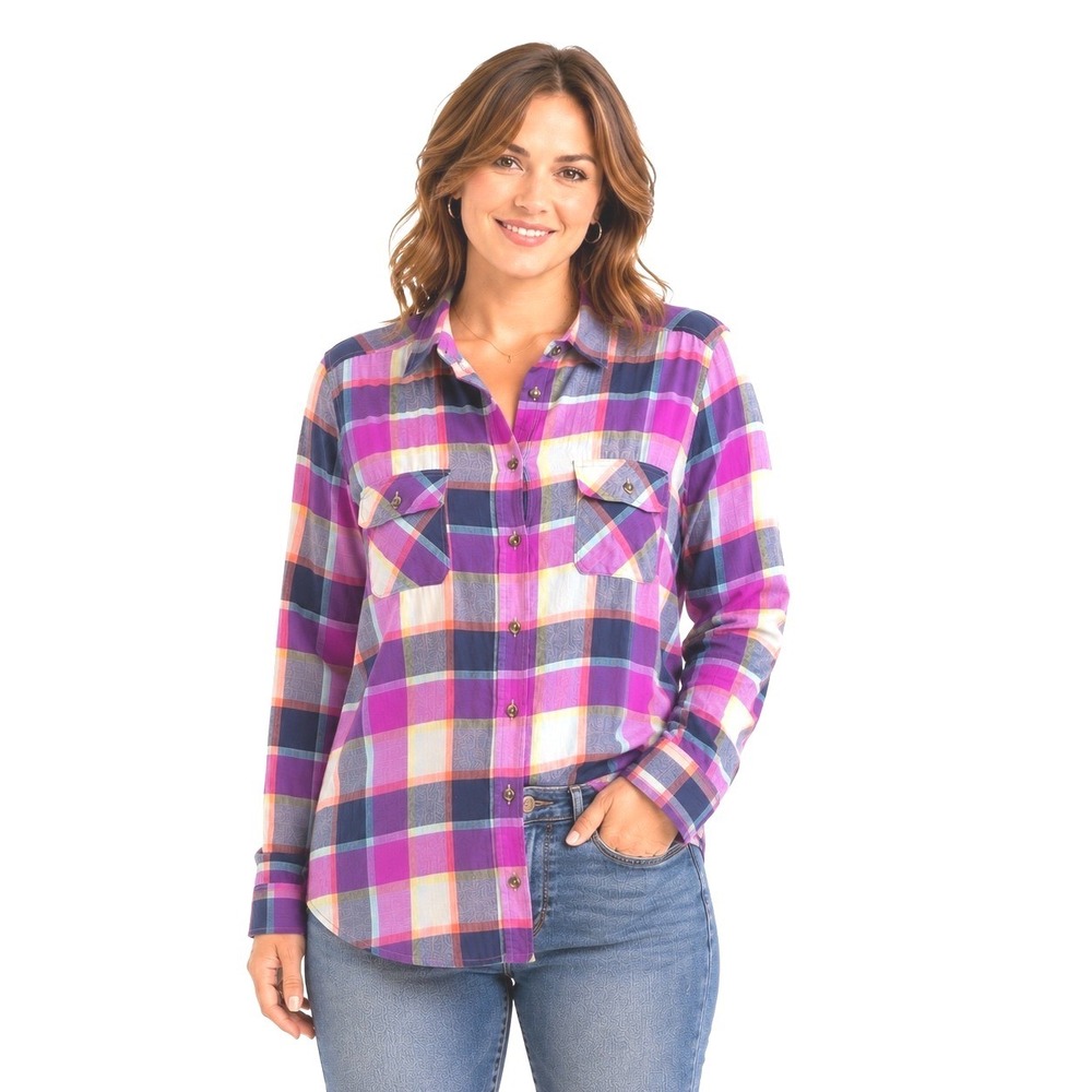 American Eagle Size XL Women's Purple Plaid‎ Button Down Shirt 100% Cotton